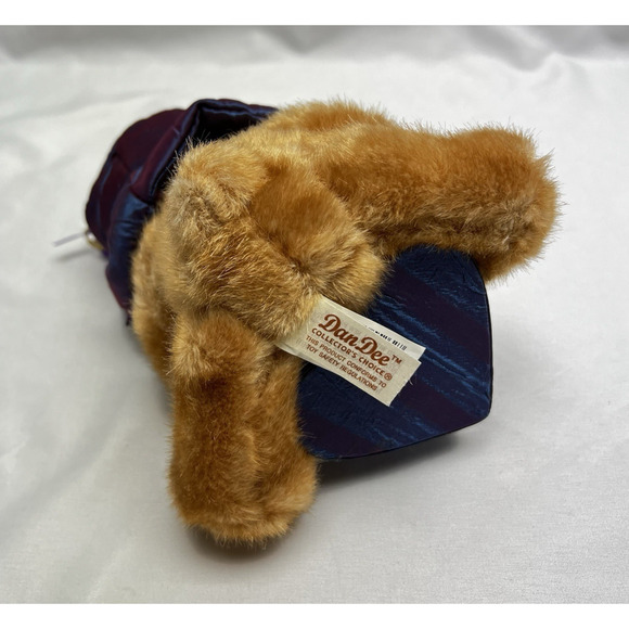 Dan Dee Brown Sitting Teddy Bear Plush Purple Hat Holding Heart Shaped Gift Box - Picture 5 of 13